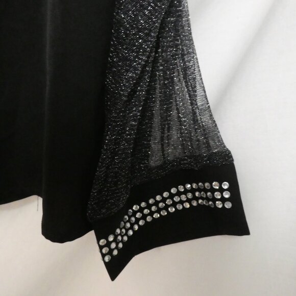 SHEIN - Curve | 1XL | Black Shiny Rhinestone Mesh Sleeve Top | Cold Shoulder - Picture 15 of 15